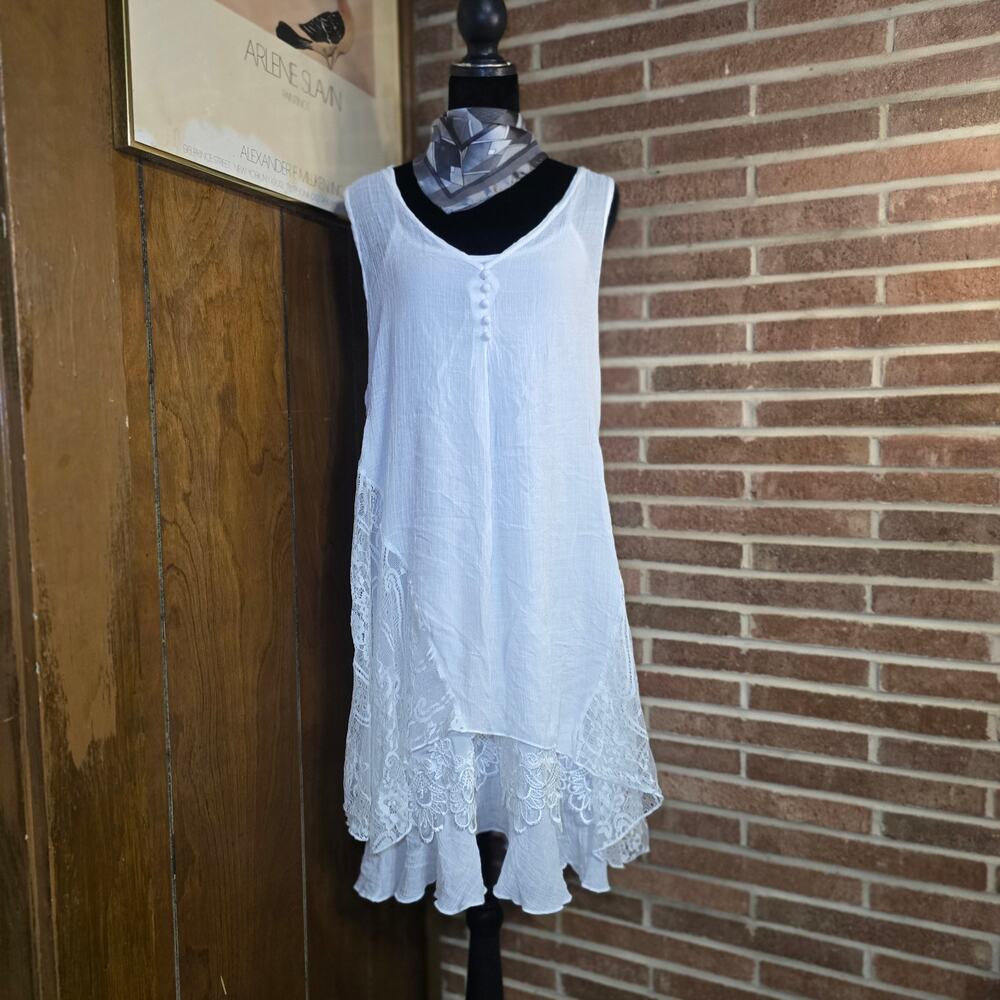 Pretty Angel White Lace Boho Crinkle Blouse Top Size M Fairycore Cottagecore